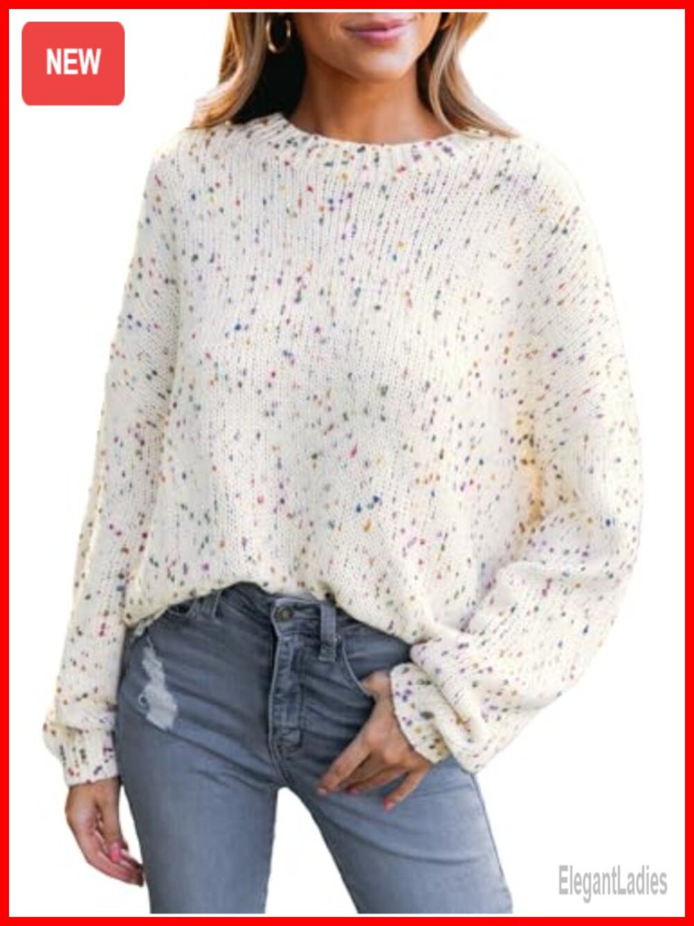 CUPSHE Women's Crewneck Pom Pullover Knit Sweater Loose Fit